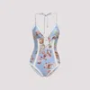 Zimmermann Womens Chambray Floral Awaken Crochet Keyhole Swimsuit In Multi