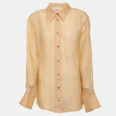 Pre-owned Zimmermann Champaign Gauze Long Sleeve Shirt L In Sand