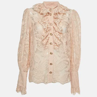 Pre-owned Zimmermann Champaign Lace Sheer Ruffle Blouse L In Pink