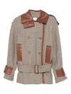 Zimmermann Checked Belted Leather-trimmed Jacket In Neutral