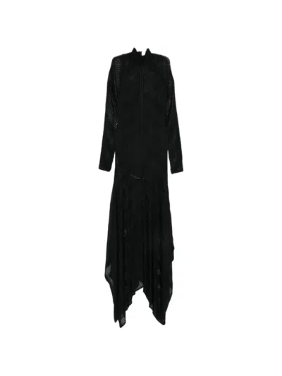 Zimmermann Chevron Asymmetric Pointelle-knit Handkerchief-hem Maxi Dress In Black
