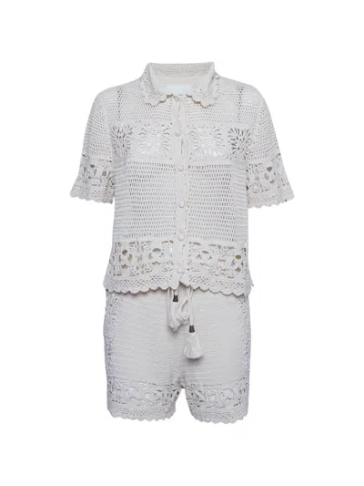 Pre-owned Zimmermann Chintz Crochet Shirt And Shorts Set In Neutrals