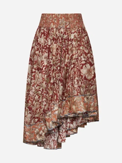 Zimmermann Chintz Asymmetric Floral-print Silk Crepe De Chine Midi Skirt In Ziegelrot