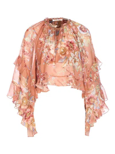 Zimmermann Cinnamon Awaken Ruffle Blouse In Pink