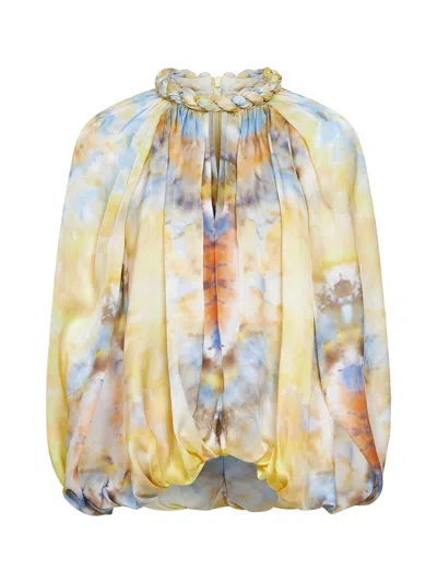 Zimmermann Citrus Tie Dye-print Silk And Cotton Twill Alchemy Blouse In Yellow