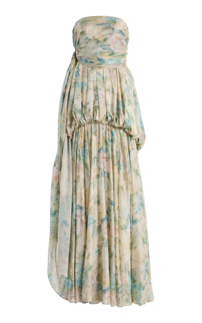Zimmermann Clash Billow Silk Maxi Dress In Neutral
