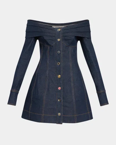 Zimmermann Clash Denim Boatneck Mini Dress In Night Sky