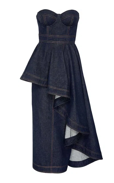 Zimmermann Clash Denim Peplum Midi Dress In Blue
