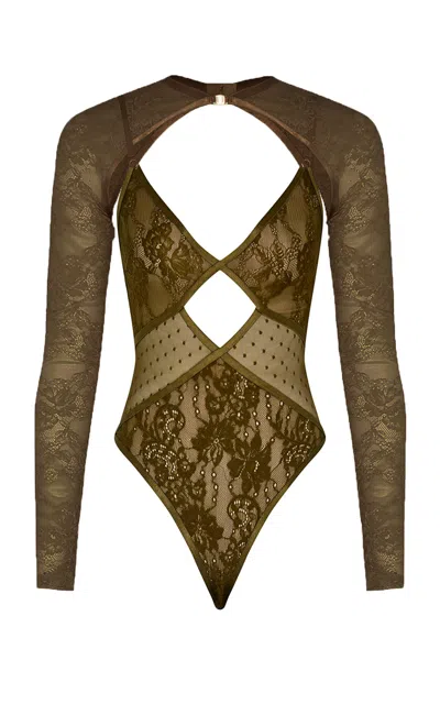 Zimmermann Clash Lace Bodysuit In Brown