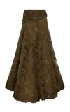 Zimmermann Clash Lace Cotton-blend Drape Maxi Skirt In Brown