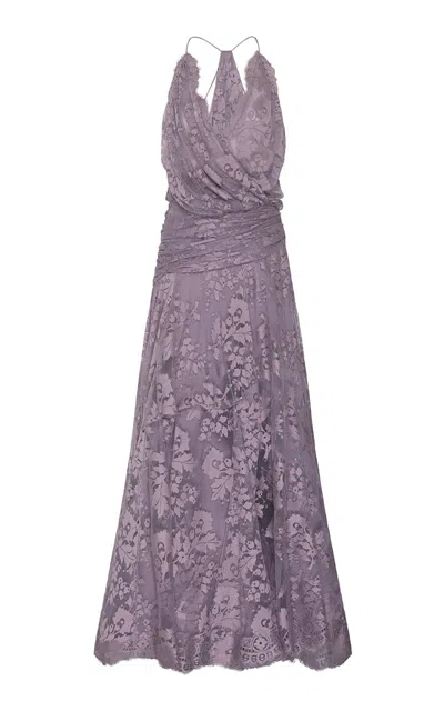 Zimmermann Clash Lace Drape Maxi Dress In Purple