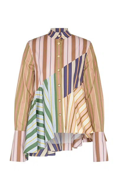 Zimmermann Clash Poplin Cotton Peplum Shirt In Multi