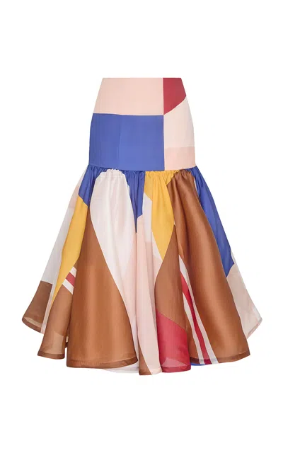 Zimmermann Clash Silk Flare Midi Skirt In Black