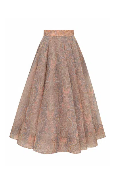 Zimmermann Clash Silk Tuck Midi Skirt In Multi