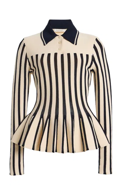 Zimmermann Clash Striped Knit Peplum Polo Shirt
