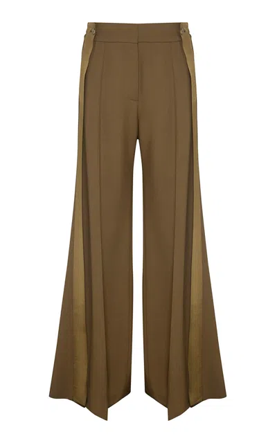 Zimmermann Clash Wool-blend Tuxedo Wide-leg Pants In Green