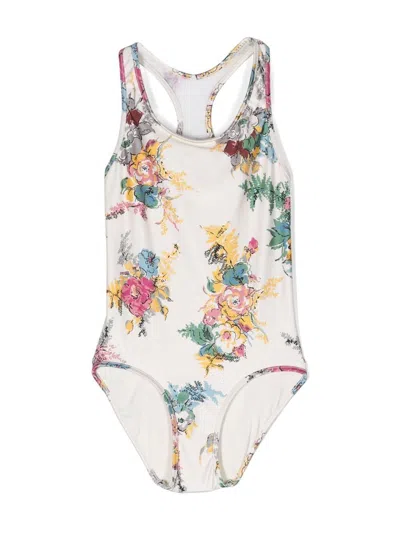 Zimmermann Kids' Clover Floral-print Racerback Swimsuit In Neutrals