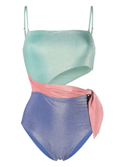 Zimmermann Clover Lurex Cutout Side-tie Swimsuit In Blue