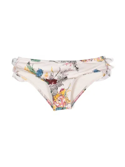 Zimmermann Kids' Clover Ruffle-trim Bikini Bottoms In Neutrals