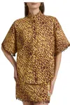 Zimmermann Coco Beaded Fringe Shirt In Leopard In Brown