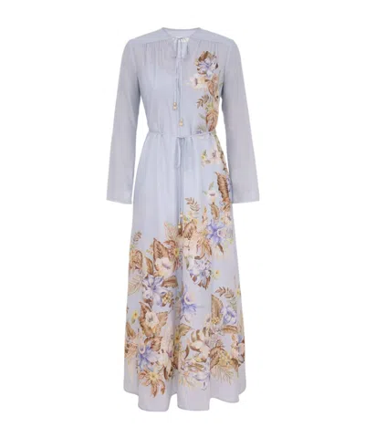 Zimmermann Women Powder Blue Multi Floral Silk Habotai Coco Maxi Dress In Purple