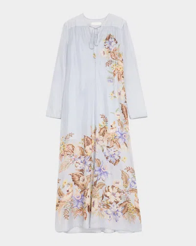 Zimmermann Coco Neck-tie Maxi Dress In Gray