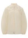Zimmermann Cream Ramie Coco Embroidered Blouse In White