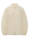 Zimmermann Cream Ramie Coco Embroidered Blouse In White