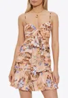 Zimmermann Coco Bow Floral Print Mini Dress In Multi