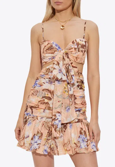 ZIMMERMANN COCO BOW FLORAL PRINT MINI DRESS