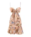Zimmermann Coco Floral Print Bow Detail Minidres In Multi