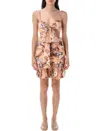 Zimmermann Coco Bow Floral Print Mini Dress In Brown