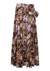 Zimmermann Coco Bow Maxi Skirt Chocolate Multi Floral In Multi