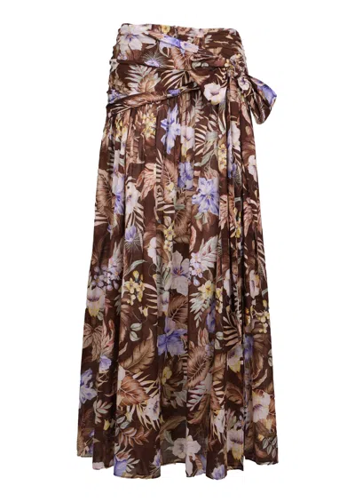 Zimmermann Coco Bow Maxi Skirt Chocolate Multi Floral