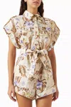 Zimmermann 'coco' One-piece Jumpsuit In Beige Linen With Multi Floral Women In Multi