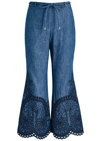 ZIMMERMANN ZIMMERMANN COCO EMBROIDERED CHAMBRAY TROUSERS