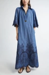 Zimmermann Coco Embroidered Denim Long Dress