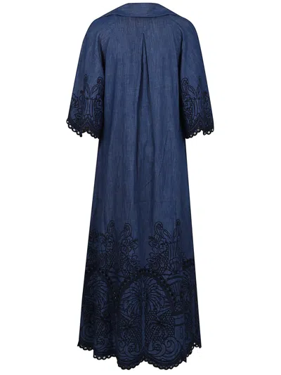 Zimmermann Coco Embroidered Denim Dress In Blue
