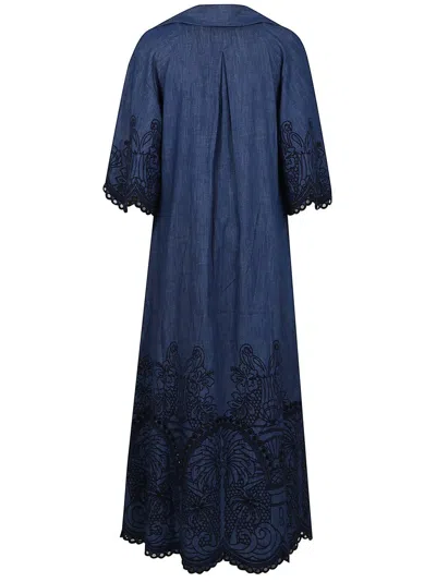 Zimmermann Coco Embroidered Denim Dress In Blue