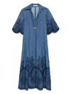 Zimmermann Coco Embroidered Denim Long Dress In Blue