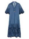 Zimmermann Coco Embroidered Denim Shorts With Scalloped Hemline In Blue
