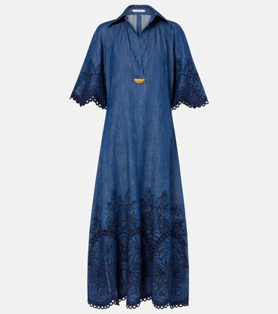 ZIMMERMANN COCO EMBROIDERED DENIM MAXI DRESS