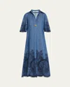 Zimmermann Coco Embroidered Denim Maxi Dress In Blue