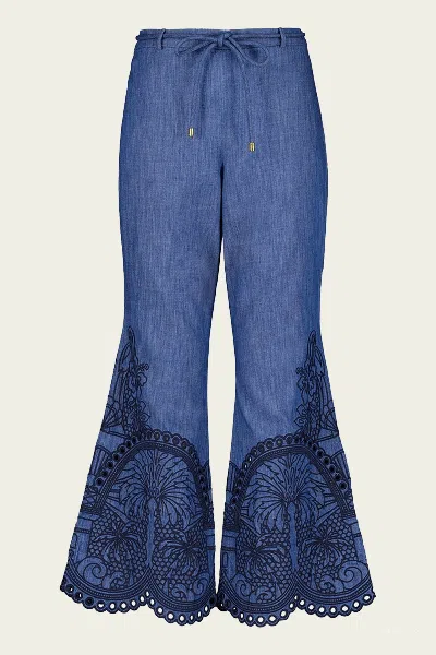 Zimmermann Coco Embroidered Denim Pant In Railway Blue