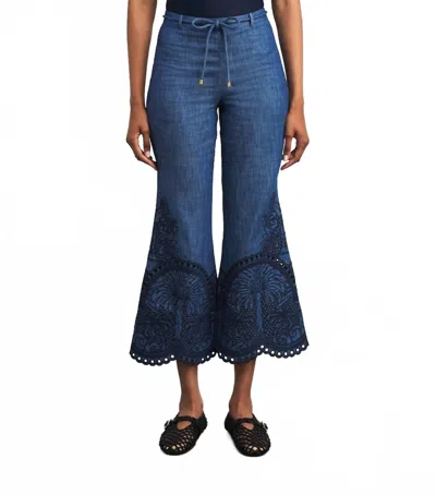 ZIMMERMANN COCO EMBROIDERED DENIM PANT IN RAILWAY BLUE