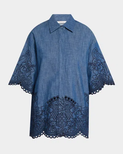 ZIMMERMANN COCO EMBROIDERED DENIM SHIRT