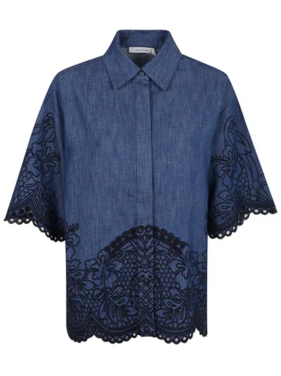 Zimmermann Coco Embroidered Denim Shirt In Blue