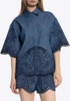 Zimmermann Short Sleeve Embroidered Top In Blue