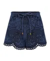 Zimmermann Womens Railway Blue Coco Embroidered Denim Shorts