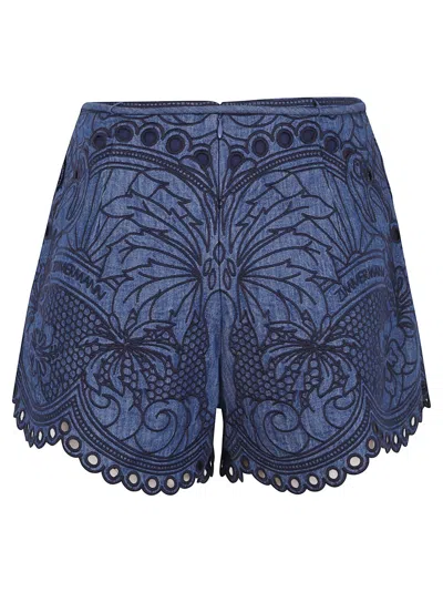 Zimmermann Coco Embroidered Denim Short In Blue